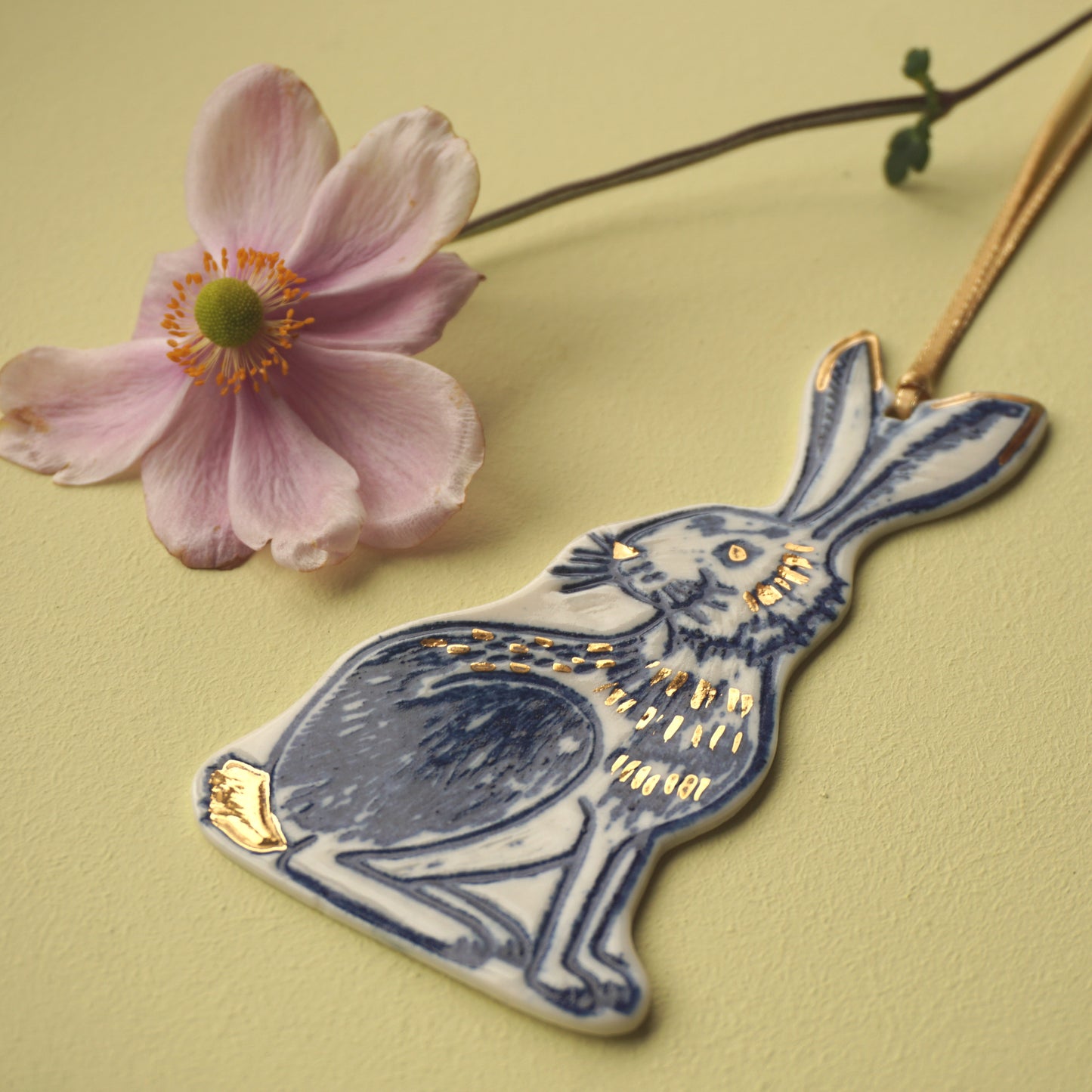 Hare with Gold Lustre Porcelain Hanging Decoration