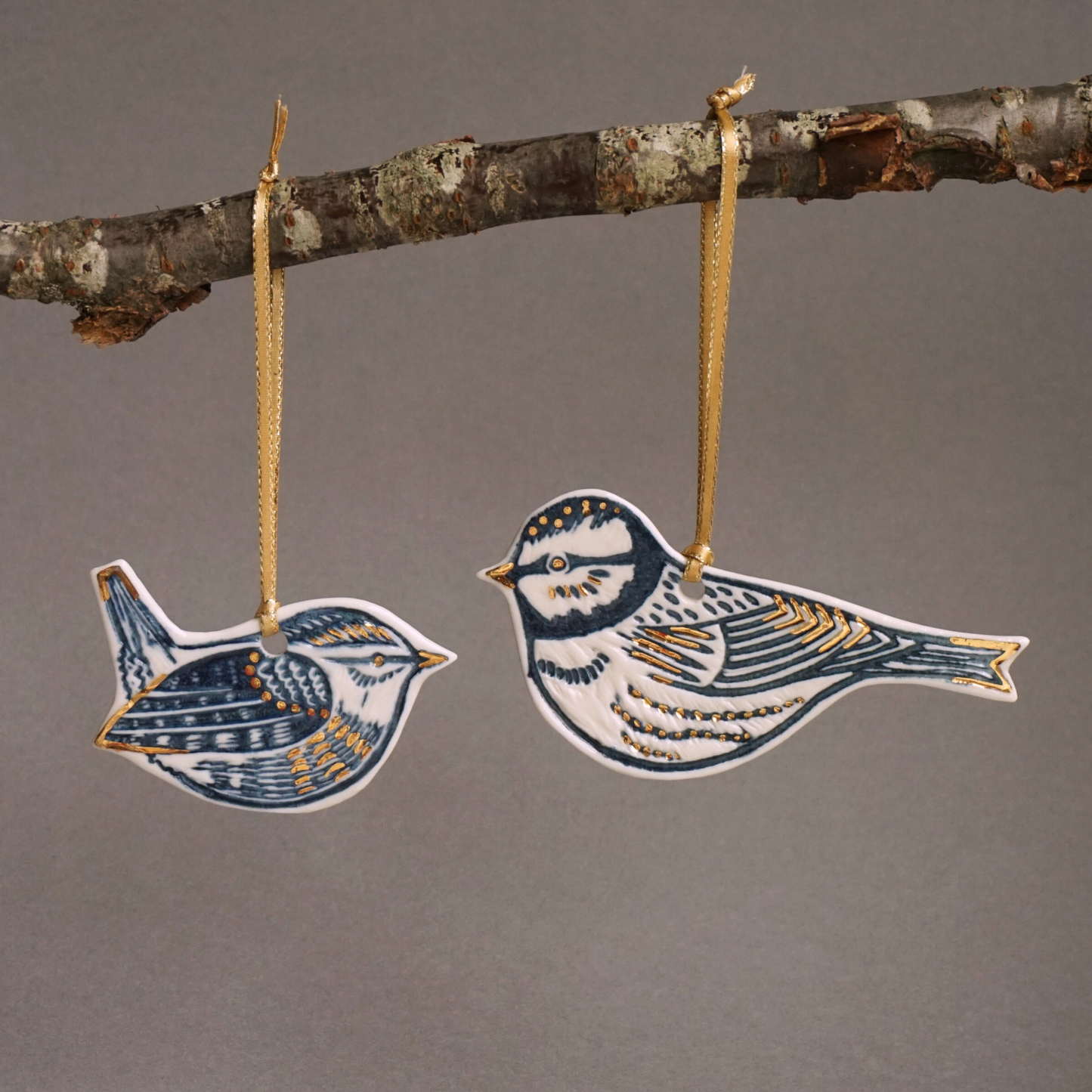 -Wren with Gold Lustre Porcelain Hanging Bird Decoration