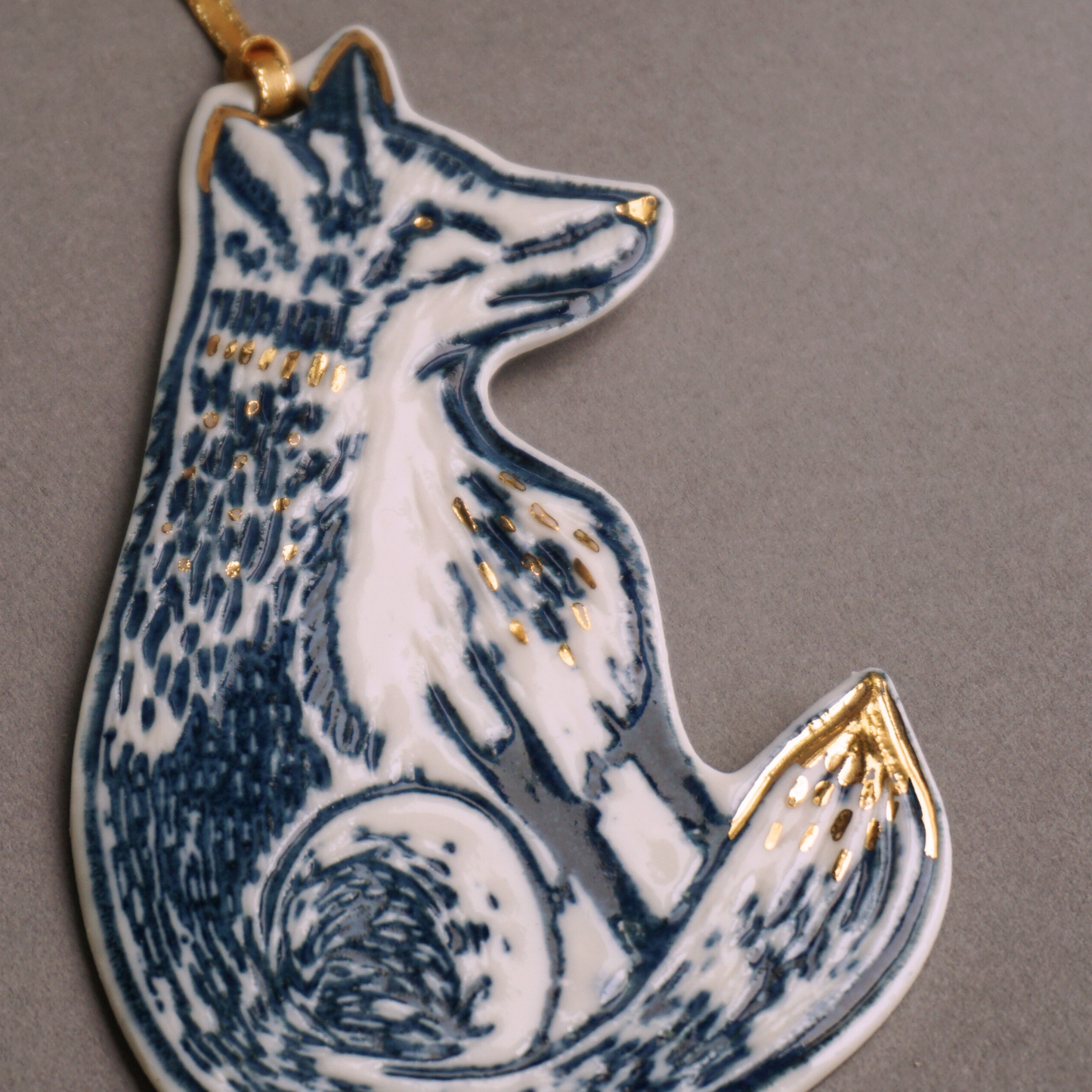 Fox with Gold Lustre Porcelain Hanging Decoration