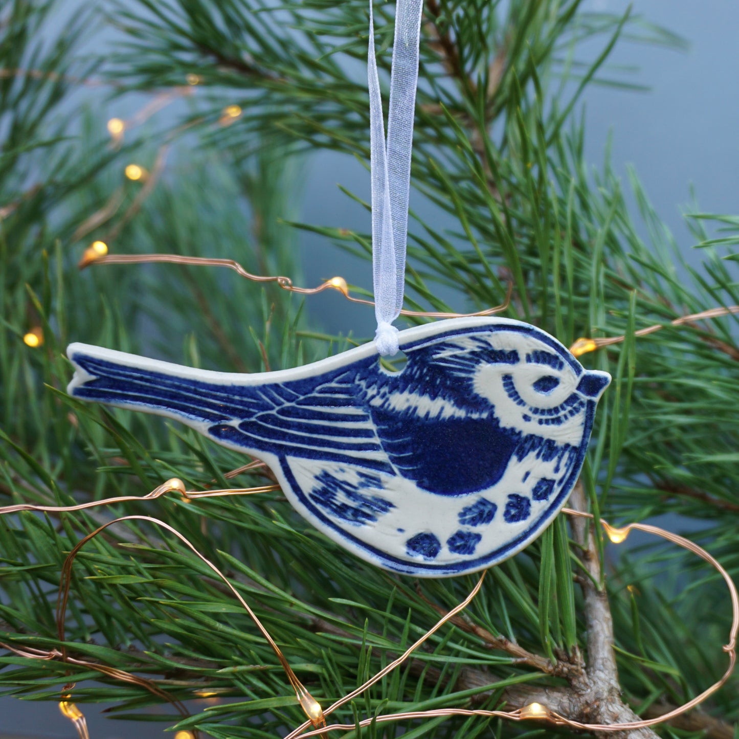 Long Tailed Tit Porcelain Hanging Bird Decoration