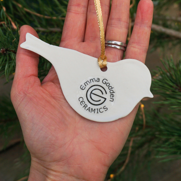 Blue Tit with Gold Lustre Porcelain Hanging Decoration