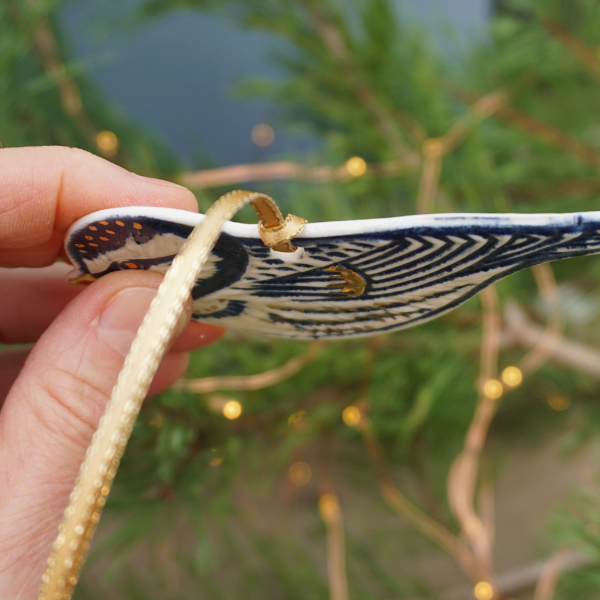 Blue Tit with Gold Lustre Porcelain Hanging Decoration