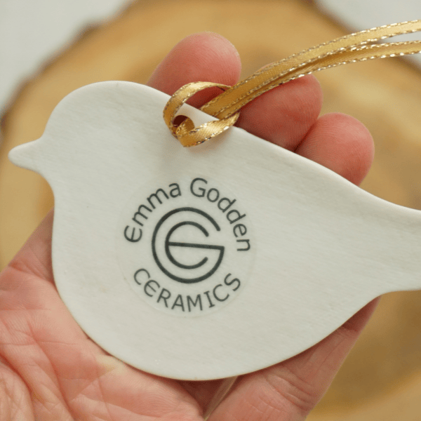 Robin Red Breast Porcelain with Gold Lustre Hanging Bird Decoration