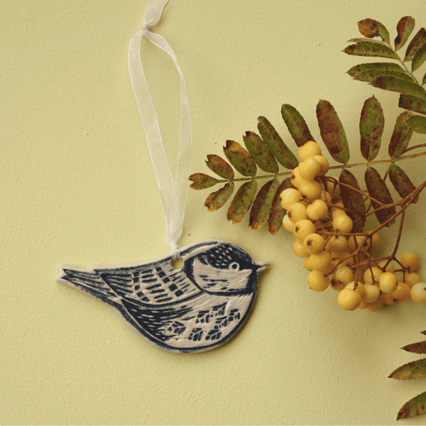 Coal Tit Ceramic Hanging Bird Decoration