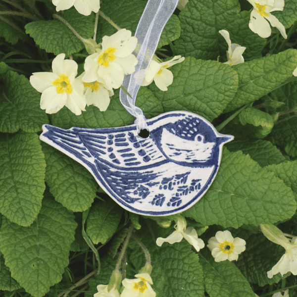 Coal Tit Ceramic Hanging Bird Decoration