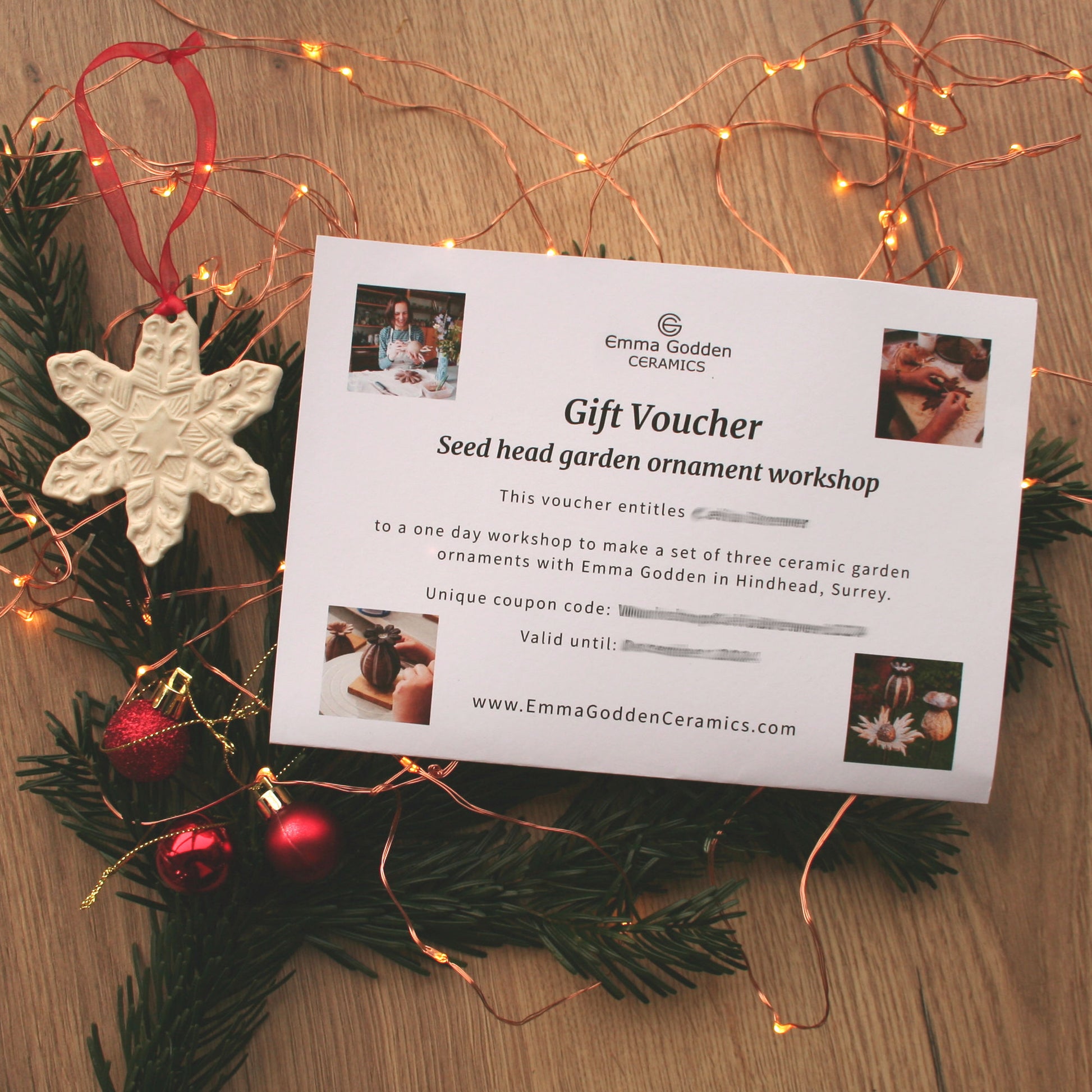 Example of printed gift voucher with Christmas background