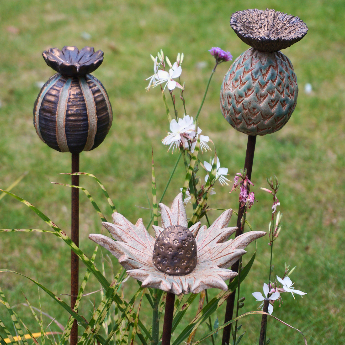 Garden Ornaments Trio A - Thistle, Sea Holly and Poppy Seed Head