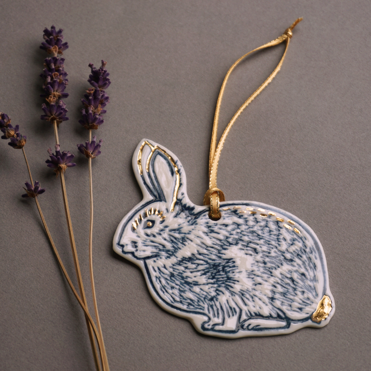 Rabbit with Gold Lustre Porcelain Hanging Decoration