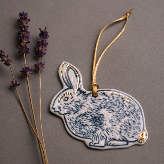 Rabbit with Gold Lustre Porcelain Hanging Decoration
