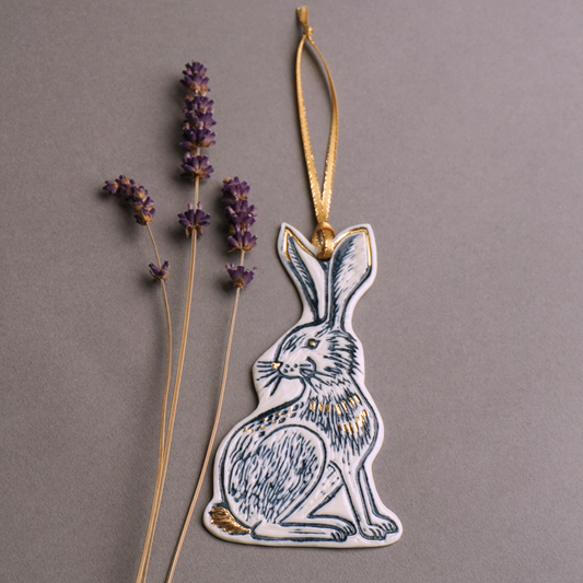 Hare with Gold Lustre Porcelain Hanging Decoration