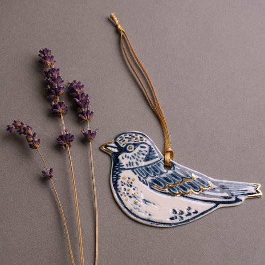Sparrow with Gold Lustre Porcelain Hanging Bird Decoration