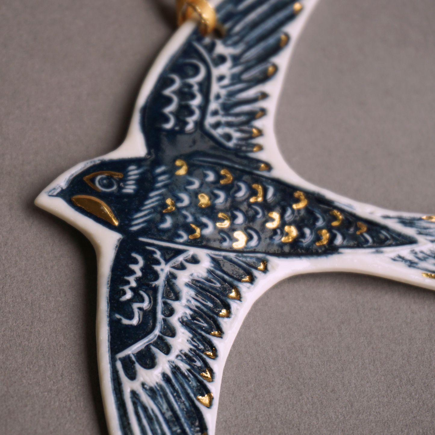 Swift with Gold Lustre Porcelain Hanging Bird Decoration