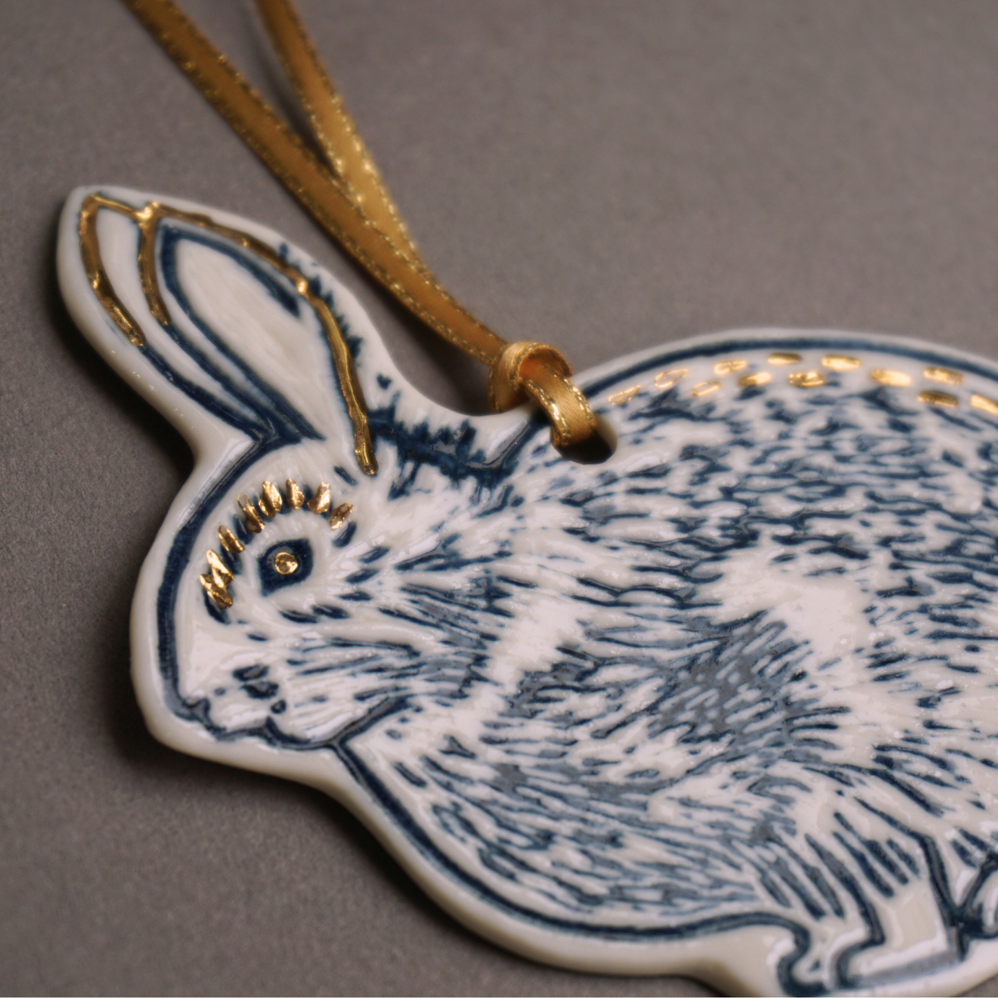 Rabbit with Gold Lustre Porcelain Hanging Decoration