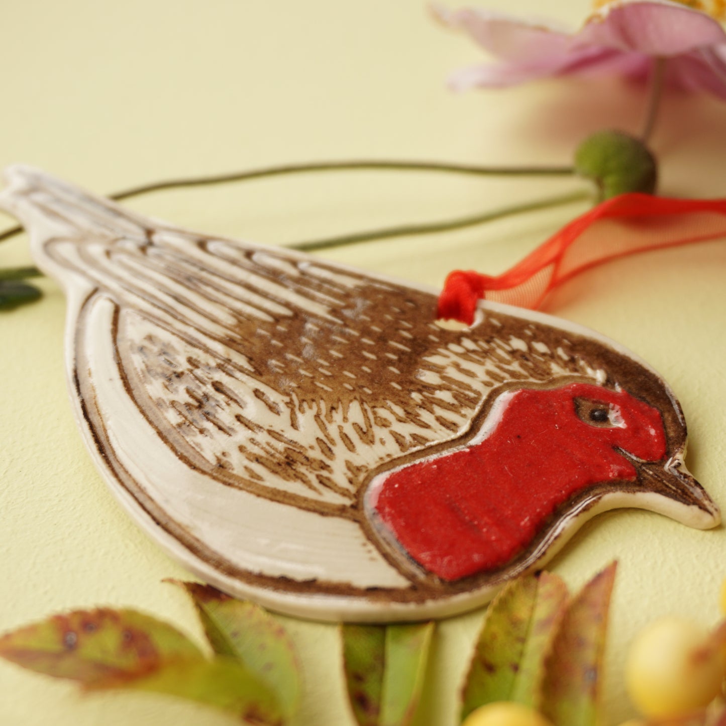 Robin Red Breast Ceramic Hanging Bird Decoration